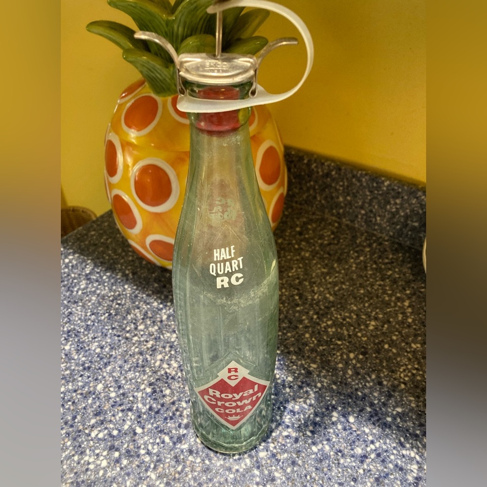 Vintage RC COLA Half Quart Glass Bottle w ECKO Bulldog Stopper on Tether